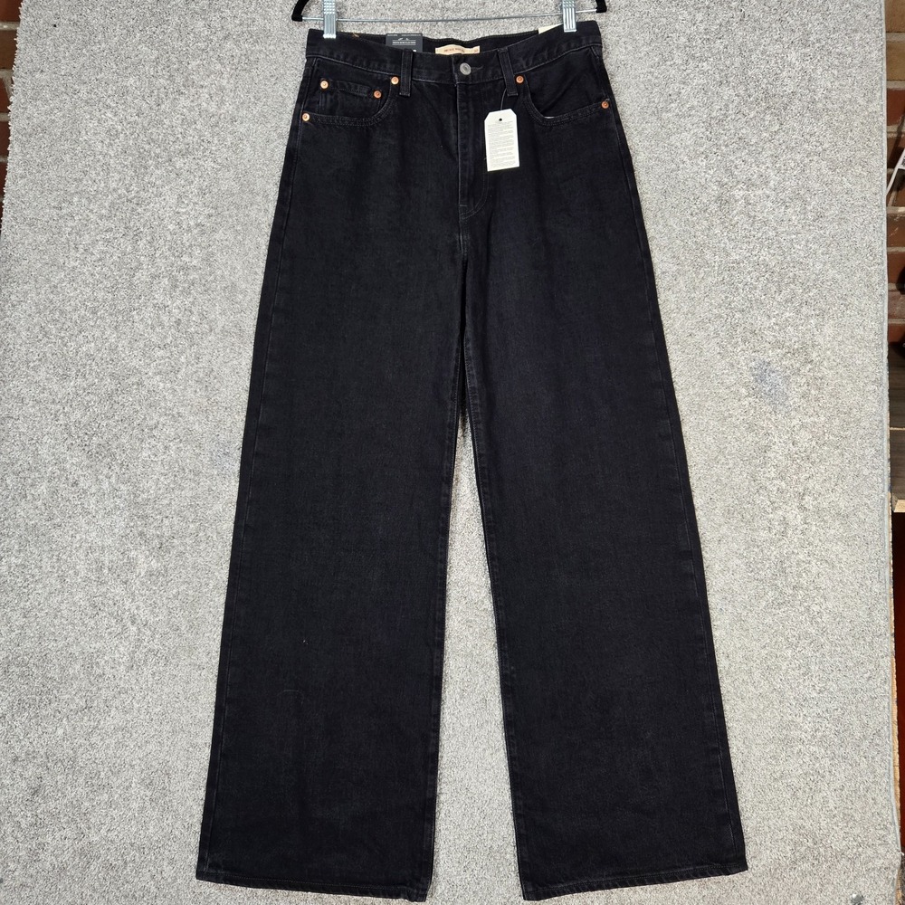 Levi's Premium Ribcage Wide Leg Denim black Jeans 100% cotton Womens 30x32 NEW
